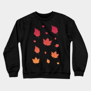 Red Orange Ombre Faux Glitter Autumn Fall Leaves Crewneck Sweatshirt